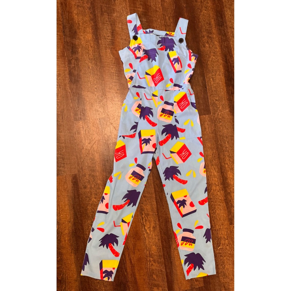 Nooworks XS Blue Graphic Print Utility Jumpsuit Pockets Cotton Very Good